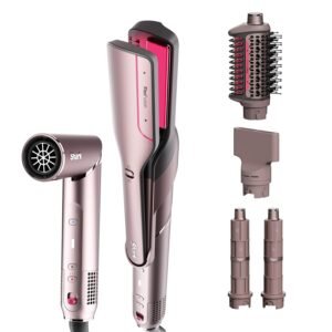 712lAQHIq8L._SL1500_.jpg Shark FlexFusion Hair Straightener & Powerful Hair Dryer with Fusion Hair Brush, Ceramic Air Styler with Auto-Wrap Hair Curlers & Concentrator, Ceramic Plates, Cosmic Blush HD641S
