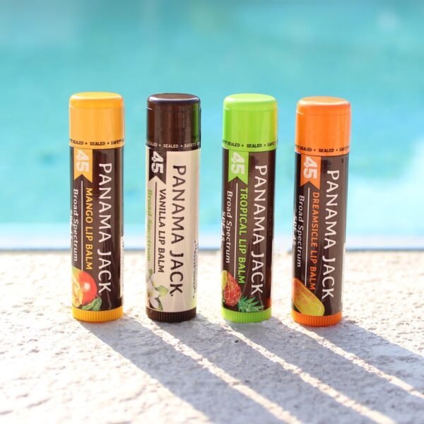 713ANY6hDFL._AC_SL1500_.jpg Panama Jack Sunscreen Lip Balm - SPF 45, Flavor Pack, Broad Spectrum UVA-UVB Sunscreen Protection, Prevents & Soothes Dry, Chapped Lips (Dreamsicle/Vanilla/Tropical/Mango)
