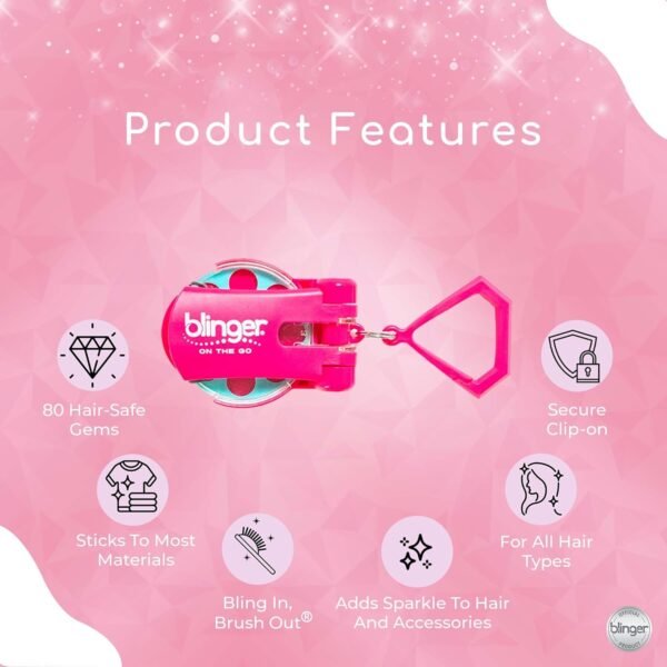 713OToro9hL._AC_SL1500_.jpg blinger® On The Go Mini Starter Kit – Happy (Pink) | 80 Rhinestones | Hair Styling Tool | Hair-Safe – Bling in Brush Out