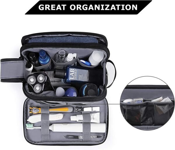 713Vitu-prL._AC_SL1500_.jpg BAGSMART Toiletry Bag for Men, Travel Toiletry Organizer Dopp Kit Water-resistant Shaving Bag for Toiletries Accessories, Door Room Essentials, Black-medium