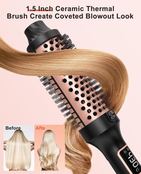 713fa1kyhUL._AC_SL1500_.jpg Nimmu Thermal Brush for Blowout Look, 1.5 inch Heated Round Brushes Curling Iron with 10 Temperature Control, Hot Brush Styler Dual Voltage for Travel, Rose Gold