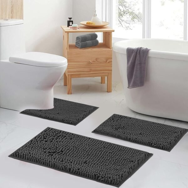 Bathroom Rugs Set Non Slip 3 Piece Bath Mat Washable Chenille Bath Rugs with PVC Backing Bath Carpet,Absorbent Bathroom Mats with Toilet Rug,Bath Mats for Bathroom,Bedroom, Kitchen,Tub,Home Decor