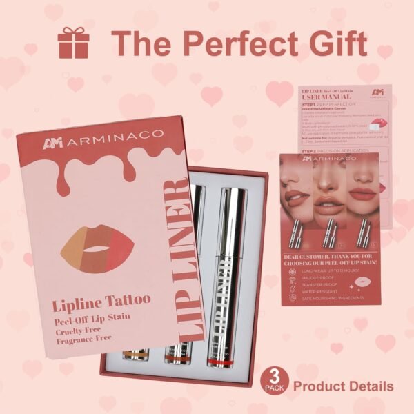713jUZWEJrL._SL1500_.jpg Lip Stain Peel Off for Women - 3 Color Set (Nude Brown, Red Brown, Classic Red) | Long Lasting, Waterproof, Non-Sticky, Hydrating | Peel Off Lip Tint Gloss Kit for Teens & Girls