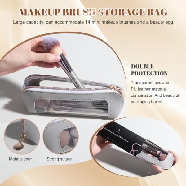 BS-MALL Travel Makeup Brush Set 14 Pcs Premium Synthetic Foundation Powder Concealers Eye shadows Blush Makeup Brushes with Cute Case and Makeup Sponge (A-Champagne)