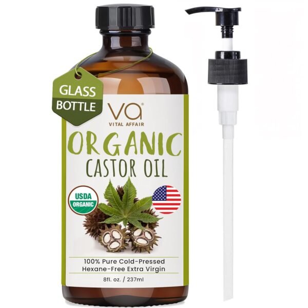 713nqbnKrmL._SL1500_.jpg Castor Oil Organic Cold Pressed Unrefined Glass Bottle - USDA Certified Castor Oil For Hair Growth, Skin, Eyelashes, Eyebrows & Nails - 8 Fl Oz