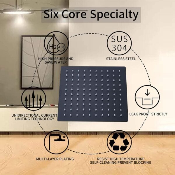 Black Shower Faucet GGStudy Single Function Shower Trim Kit with Rough-in Valve Shower Set Bath Rainfall Shower Faucet System 8inch Square Stainless Steel Metal Shower Head