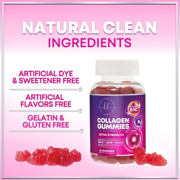 71470Pd86TL._AC_SL1500_.jpg Collagen Peptide Gummies for Women with Biotin - Hydrolyzed Collagen for Hair, Skin, Nail, Bone Health & Joint Support - Extra Strength Best Peptides Supplement for Women & Men, Non-GMO - 60 Gummies