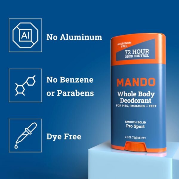 Mando Whole Body Deodorant - Invisible Cream and Solid Formulas - 72 Hour Odor Control - Aluminum & Baking Soda Free - Skin Safe - 3 oz Cream & 2.6 oz Solid Bundle - Pro Sport