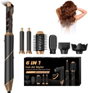 714GqX4QSL._AC_SL1500_.jpg 6 in 1 Hair Dryer Brush, Foldable Blow Dryer Brush with Wrap Curler, Detachable Air Hair Styler Curling, Drying,Volumizing, Straightening, Negative Ionic Hair Dryer with Diffuser, Hair Styling Tools