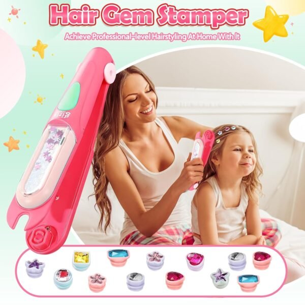 Hair Gem Stamper Kit,Hair Styling Tool with Reusable Shining Diamonds,Bling Hair Jewels for Girls Toys Quick Gems Hair Jeweler Hair Bedazzler Birthday Gifts Toys for Girls Ages 3-12