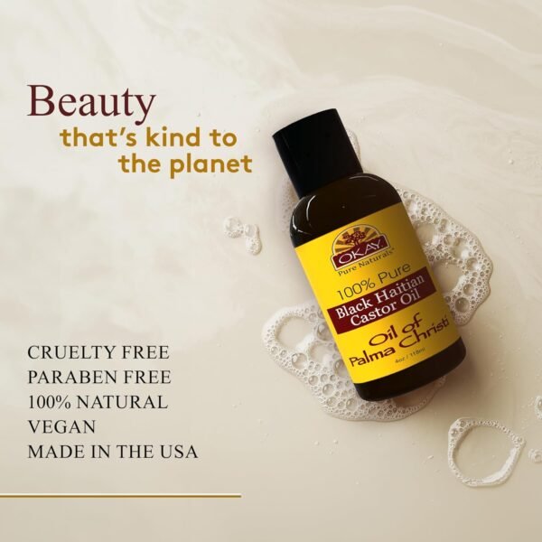 714N3iHKs1L._SL1500_.jpg Okay Pure Naturals Black Haitian Castor Oil - Castor Oil for Hair Growth for Men & Women, Moisture for Skin, Scalp, Eyelashes, Eyebrows - 4 oz Glass Bottle (Pack of 2)