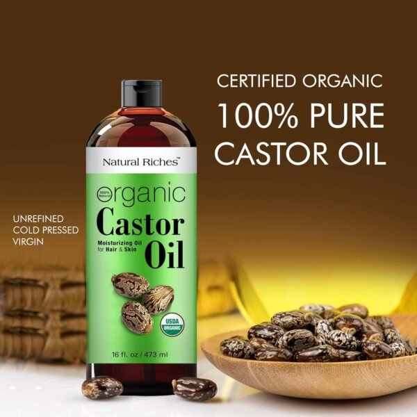 714OpYn8t9L._SL1500_.jpg Natural Riches Organic Castor Oil - Cold Pressed, USDA Certified for Hair Growth, Thicker Eyelashes, Eyebrows - Moisturizes Dry Skin and Hair, Helps with Dandruff - Hexane-Free, 16 fl. oz.