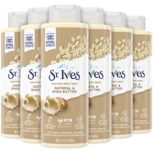 St. Ives Body Wash - Soothing Moisturizing Cleanser with Oatmeal & Shea Butter, Made with Plant-Based Cleansers and 100% Natural Extracts, 16 Oz Ea (Pack of 6)