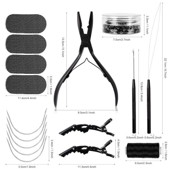 714dTkk4SwL._SL1500_.jpg NEWISHTOOL Hair Extension Tool Kit - Silicone Micro Beads, Stainless Steel Beads Plier, Metal Bead Threader and Needle Pulling Hook for Beading Hair Extensions, Girls Cosplay Party Hair Styling Tool