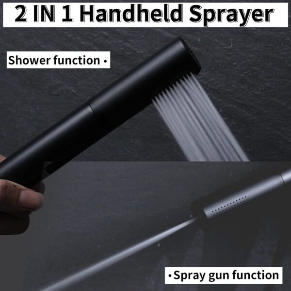 AYIVG Matte Black Dual Shower Heads System with 12 And 8 Inch Rainfall and 2 in 1 Handheld Spray Wand Adjustable Slide Bar Ceiling Mount Shower Faucet Temperature Display Button Shower Set