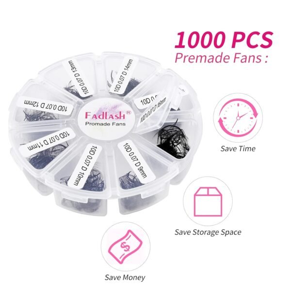 714lR3I8lqL._SL1500_.jpg FADLASH 1000 Fans 10D Premade Volume Eyelash Extensions Mixed Tray Premade Fans Eyelash Extensions D Curl Premade Lash Fans Pointed Handmade Promade Loose Fans Thin Base (10D-0.07D,9-16mm)