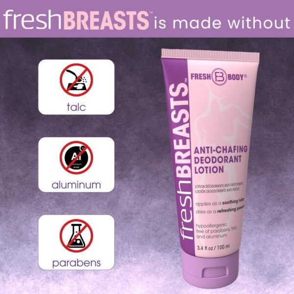 Fresh BREASTS Anti Chafing Deodorant Lotion to Powder, 3.4oz - Anti Chafe Cream Whole Body Deodorant for Women, Inner Thighs & Areas that Sweat, No Talc, Aluminum and Fragrance