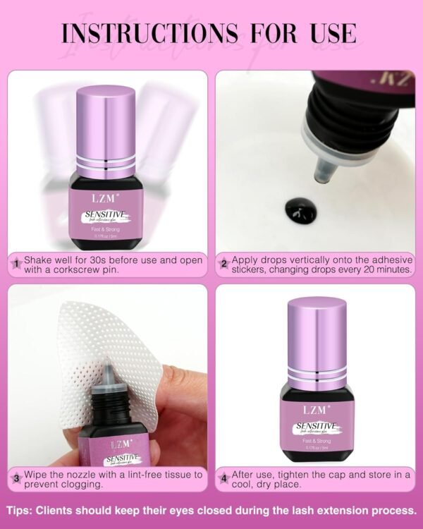 714nvzG0oHL._SL1500_.jpg Sensitive Eyelash Extension Glue - 6-7weeks Long Lasting / 1s Drying Time/Strong Hold/Hypoallergenic/Latex-Free Professional Lash Extension Glue LZM (Black 0.17fl.Oz/5ml)