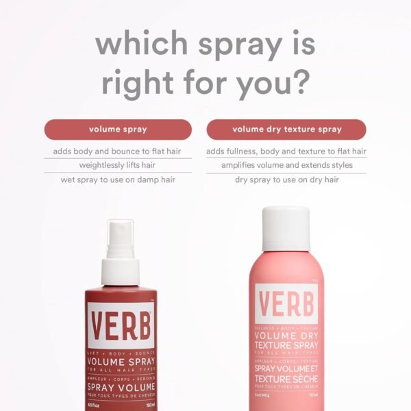 VERB Volume Dry Texture Spray- Boosts Volume, Adds Fullness & Weightless Grit - Sulfate, Paraben and Gluten Free