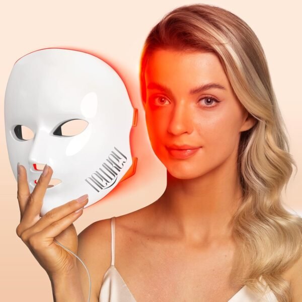 714pbjYCZNL._SL1500_.jpg NEWKEY LED Face Mask Light Therapy,Red Light Therapy for Face Wrinkle Blue Light Therapy Mask for Face Acne,150LEDs,10 Min Auto Shut off, Wired