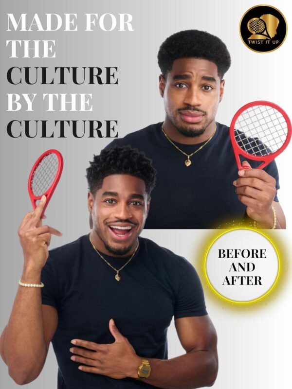 Twist Up Comb (Bond Black) - Alternative for Hair Sponges, Creates Curls and Twists for Black Men, Tennis Racket Design