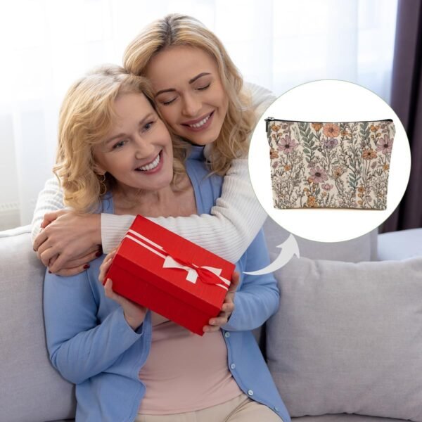 Vintage Wildflowers Makeup Bag Floral Garden Flower Cosmetic Bag Friend Friendship Gifts for Women Girls Sister Coworker Botanical Travel Organizer Zipper Pouch Christmas Thanksgiving Birthday Gifts