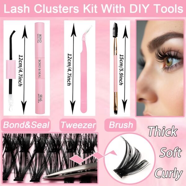 71537XHnmeL._SL1500_.jpg Lash Clusters Kit, 640 Pcs Eyelashes Clusters Extensions Kit 9-16mm Individual Lashes D Curl Flufffy Wispy False Eyelashes Thin Band, with Bond Seal Tweezers Brush DIY (30D+40D+50D+60D Kit 9-16mm)