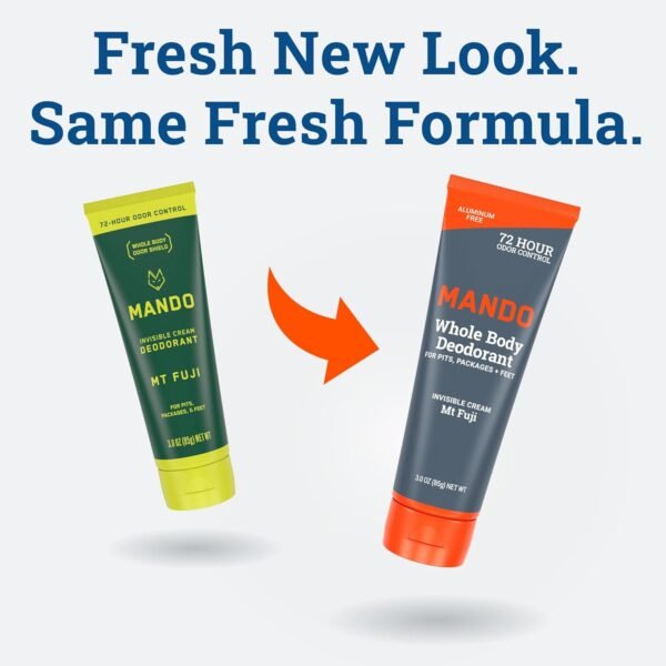 Mando Whole Body Deodorant - Invisible Cream Tube and Solid Stick - 72 Hour Odor Control - Aluminum Free, Baking Soda Free, Skin Safe - 3.0 Ounce Tube and 2.6 Ounce Solid Stick Bundle - Mt Fuji