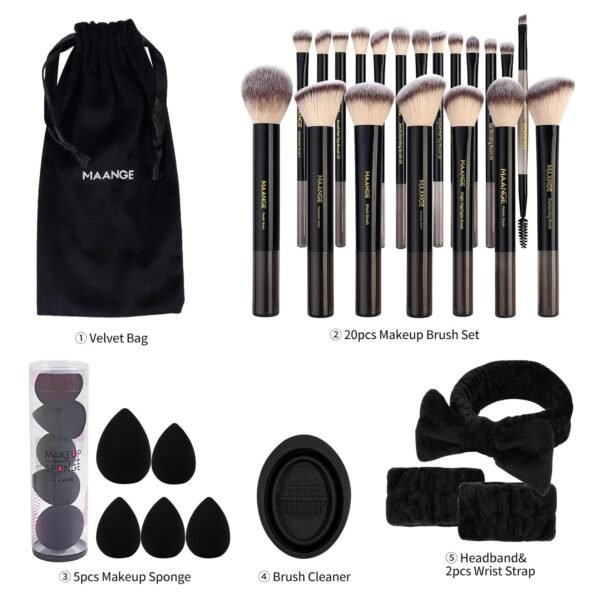 MAANGE Makeup Brushes 30 Pcs Makeup Kit, Multi-functional Makeup Tool Set with 20 Pcs Makeup Brush Foundation Brush Make up Brushes Set with Bag,Black