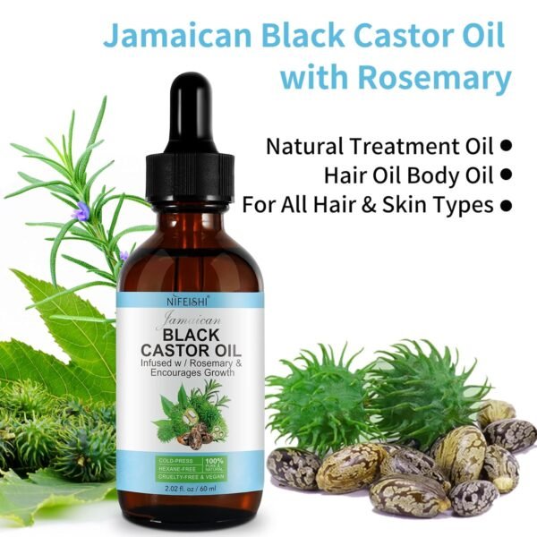 7154zfm-q5L._SL1500_.jpg Organic Castor Oil, Pure Natural Jamaican Black Castor Oil Infused with Rosemary, Cold Pressed Glass Bottles, Boost Hair Growth for Thicker, Fuller Hair, Eyelashes & Eyebrows 2.02 fl oz