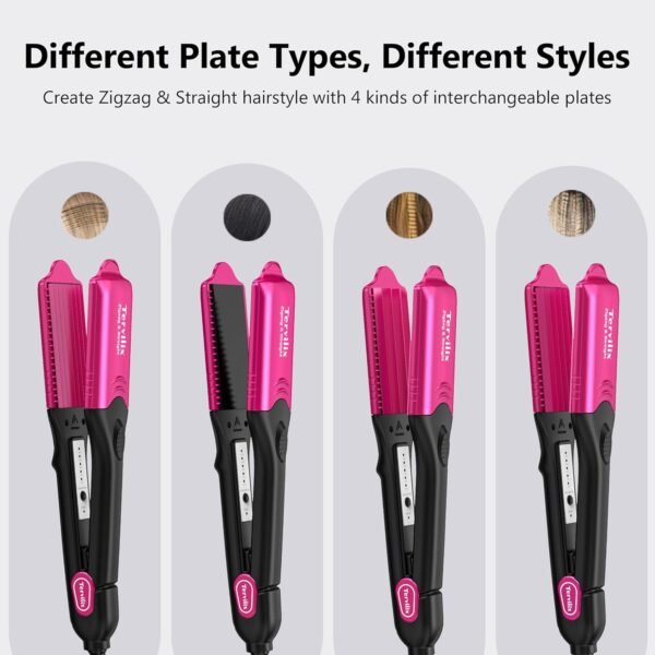 715Ero8VC9L._AC_SL1500_.jpg Terviiix Crimper Hair Iron with 4 Interchangeable Plates, Keratin & Argan Oil Infused Hair Crimper for Women, Volumizing Crimping Iron for Thin Fine Hair, 5 Heat Settings & 60 Mins Auto Off, Pink
