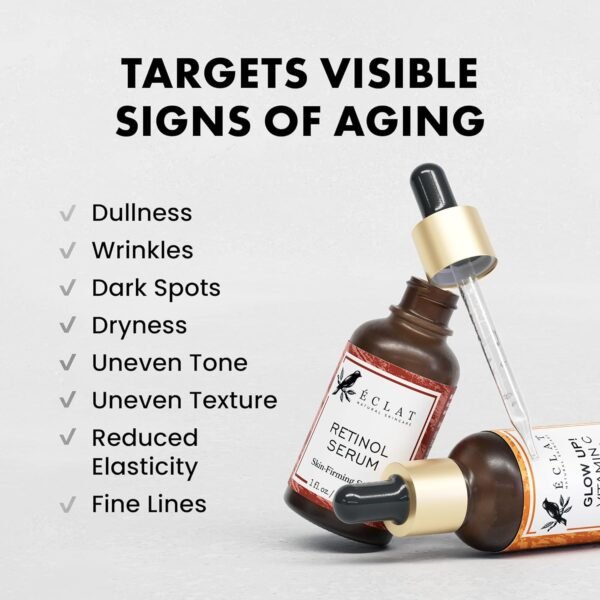 715GDZiwBrL._SL1500_.jpg Eclat Skincare Face Serum Set – Vitamin C & Retinol Serum for Face - Anti Wrinkle, Dark Spots, Hydrating Facial Routine – 2 Pack Anti Aging Skin Care Set