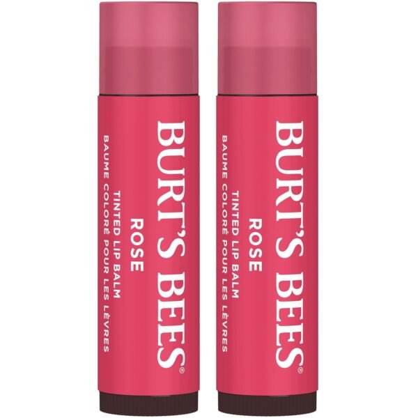 Burt's Bees Lip Tint Balm with Long Lasting 2 in 1 Duo Tinted Balm Formula, Color Infused with Deeply Hydrating Shea Butter for a Natural Looking Buildable Finish, Petal Rose (2-Pack)