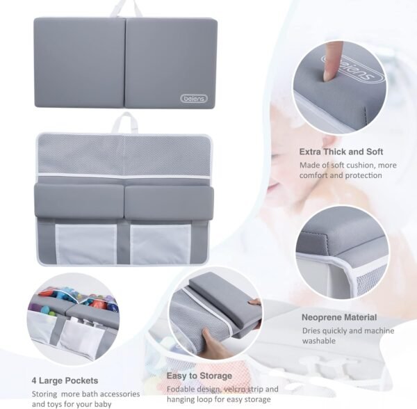 beiens Bath Kneeler and Elbow Rest Pad Set - 1.5'' Comfortable Baby Bath Kneeler Pads, Thick Quick Dry Kneeling Pad Support for Knee& Arm, Large Bathtub Mat with Toy Organizer for Happy Baby Bath Time
