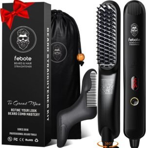 715YsN7NN6L._AC_SL1500_.jpg Heated Ionic Hair Straightening Brush for Men - 5 Temperature Settings, Anti-Scald, Beard Shaper & Travel Bag
