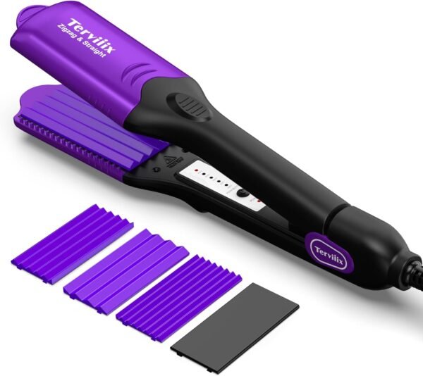 715mvnEOBgL._AC_SL1500_.jpg Terviiix Crimper Hair Iron with 4 Interchangeable Plates, Keratin & Argan Oil Infused Hair Crimper for Women, Volumizing Crimping Iron for Thin Fine Hair, 5 Heat Settings & 60 Mins Auto Off, Purple