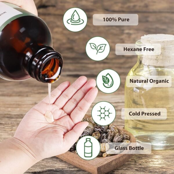 715rdZuYTlL._SL1500_.jpg USDA Organic Castor Oil 8 fl oz - Cold Pressed, Hexane Free, Unrefined for Hair Growth, Eyelash & Skin Care | 100% Pure Natural Castor Seed Oil in Glass Bottle