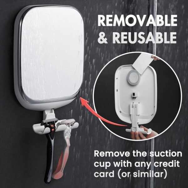 TAILI Shower Mirror Fogless with Razor Holder for Shaving, Anti Fog Bath Mirror with Powerful Suction NO-Drilling, Removable, Shatterproof, Wall Mounted Bathroom Accessories,White