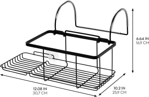 iDesign Metal Over the Bath Caddy Basket, The Everett Collection – 12.08” x 10.2” x 6.64”, Matte Black