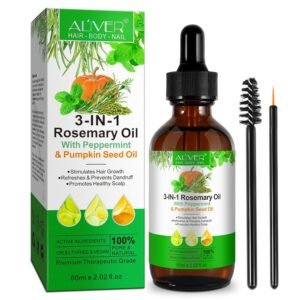 3in1 Hair Growth Oil (Rosemary, Mint & Pumpkin Seed) - Natural Organic Cold-Pressed Hair Treatment for Hair, Skin, Eyelashes & Eyebrows Regrowth