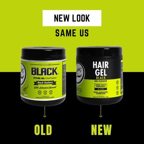 Rolda Black Styling Hair Gel - Medium To Strong Hold With Medium Shine For a Wet Slicked Back Look With All Day Hold - Activated Black Charcoal Covers Grey Hair Instantly 17.6oz