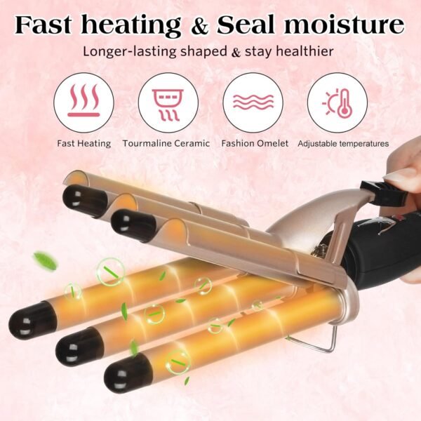 716IKYy9v4L._SL1500_.jpg Hair Crimper Iron 5 Barrel Curling Iron Wand, 0.6 Inch Hair Waver Curler Ceramic Tourmaline Hair Styling Tool with Dual Voltage (0.6 Inch)
