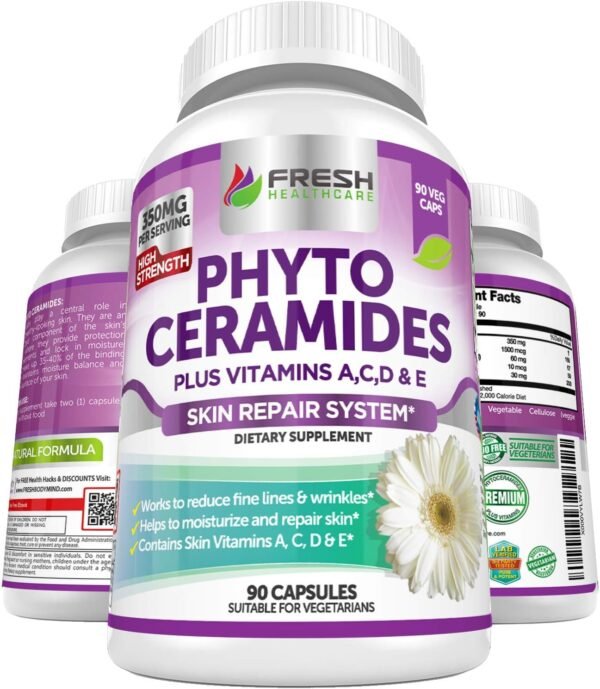 Phytoceramides - 3 Month Supply - Plus Skin Vitamins A,C,D & E for Skin Repair & Rejuvenation - Anti Aging Powerhouse for Reduced Fine Lines & Wrinkles by Fresh Healthcare
