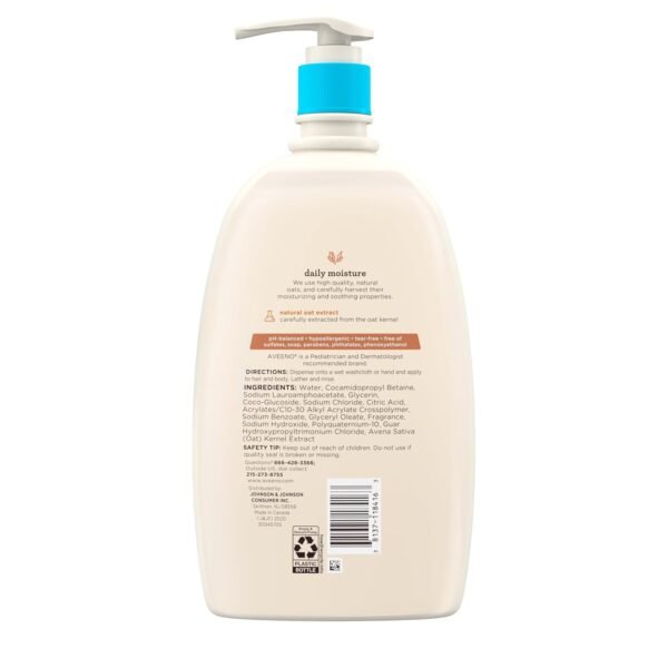 Aveeno Baby Daily Moisture Gentle Bath Wash & Shampoo with Natural Oat Extract, Hypoallergenic, Tear-Free & Paraben-Free Formula For Sensitive Hair & Skin, Lightly Scented, 33 fl. oz