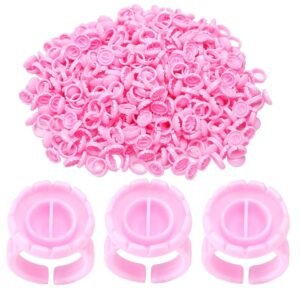300 Pcs Glue Rings Smart Glue Holder for Eyelash Extensions, Easy Fanning Glue Cups for Volume Lashes, Pink