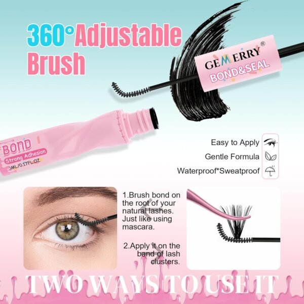 GEMERRY Lash Bond and Seal Waterproof Lash Cluster Glue Eyelash Glue for Eyelash Clusters DIY Use at Home