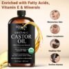 71721-jZFHL._SL1500_.jpg Organic Castor Oil for Hair, Scalp, Skin, Face & Eyelashes | USDA Certified | 100% Pure Castor Oil Organic Cold Pressed Unrefined Glass Bottle, Hexane Free - Soulspa Pure - 16 fl oz