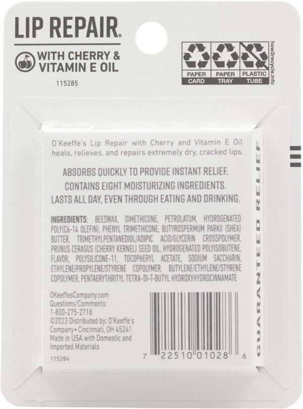 O'Keeffe's Lip Repair Lip Balm with Cherry & Vitamin E Oil - Stick (3 Pack) - Moisturizer for Extremely Cracked, Dry Lips