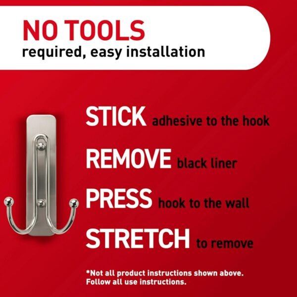 Command Large Double Bathroom Wall Hook, Damage Free Hanging Bath Hook with Adhesive Strip, Double Hook for Hanging Bath Towels, 1 Satin Nickel Colored Wall Hook and 1 Water-Resistant Command Strip