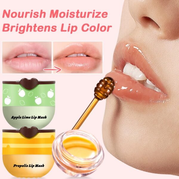 4 Pcs Bee Lip Balm Honey Pot Lip Mask & Lip Scrub Set, Honey Strawberry Watermelon Apple Lime Lip Mask Overnight, Moisturizing Sleeping Lip Mask, Hydrate Repair Prevent Dry Cracked Lip Care